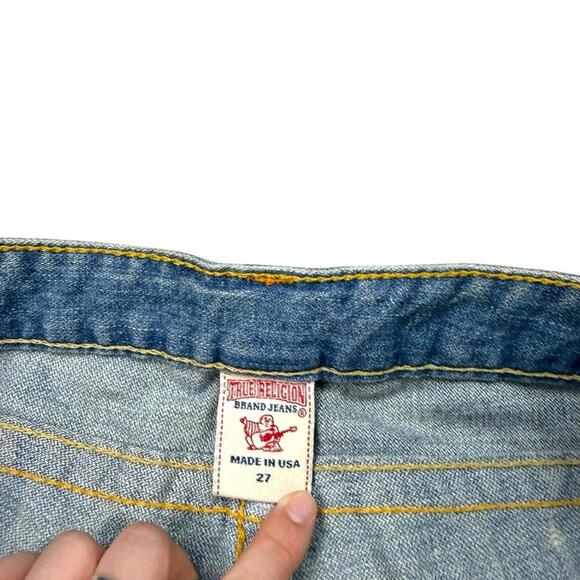 New True Religion Women’s Cutoff Denim Shorts Distressed Y2K Made In USA Size 27 - Picture 2 of 8